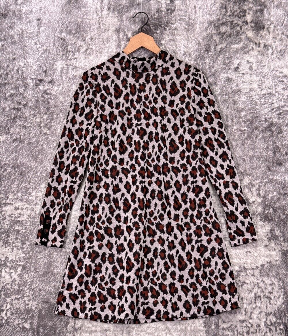 New Anthropologie Dress Small Womens Hutch Gray Leopard Mock Skater Mini